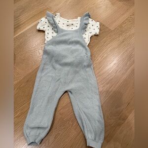 Quincy Mae Blue Kids overalls and matching shirt set 18 months